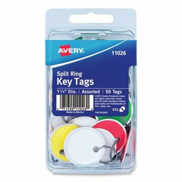 Avery Dennison Avery, Key Tags With Split Ring, 1 1/4 Dia, Assorted Colors, 50PK 11026